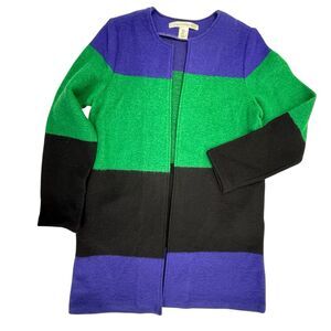 Max Studio Wool Blend Cardigan Sweater Medium Green Purple Black Colorblock